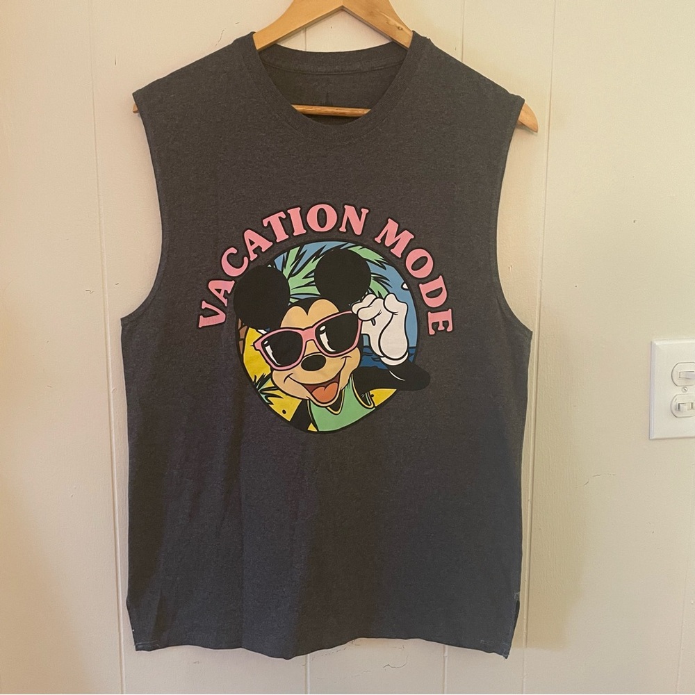 Disney Parks Hanes Vacation Mode Mickey Gray Tank Top Medium
